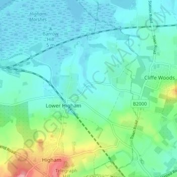 Mappa topografica Gore Green, altitudine, rilievo