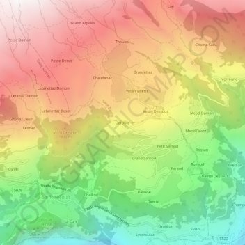 Mappa topografica Gerbore, altitudine, rilievo