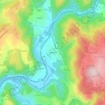 Mappa topografica Vergonzac, altitudine, rilievo