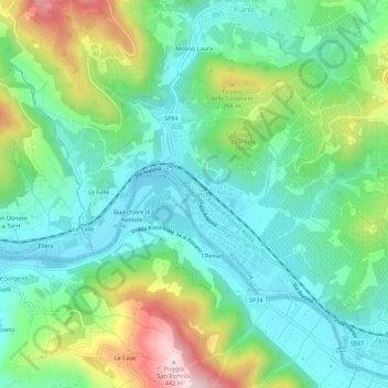 Mappa topografica Le Sieci, altitudine, rilievo