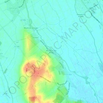 Mappa topografica Moulin de Tart-le-Bas, altitudine, rilievo