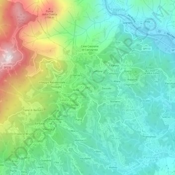Mappa topografica Oro, altitudine, rilievo