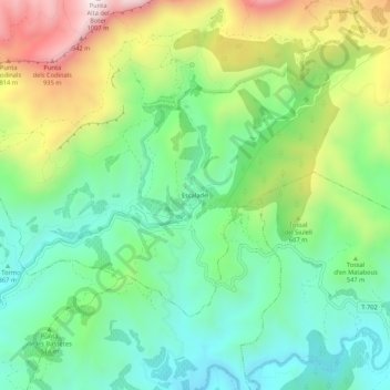 Mappa topografica Escaladei, altitudine, rilievo
