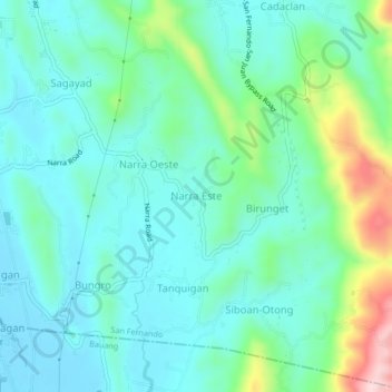 Mappa topografica Narra Este, altitudine, rilievo