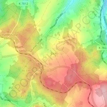 Mappa topografica Eich, altitudine, rilievo