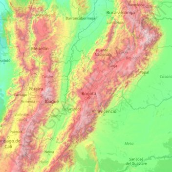 Mappa topografica Cundinamarca, altitudine, rilievo