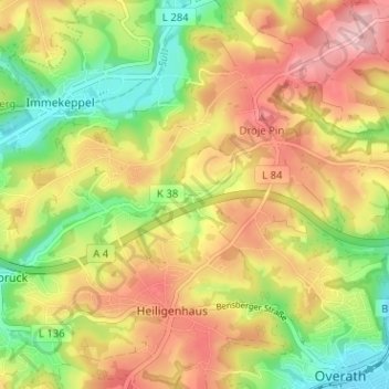Mappa topografica Oberbech, altitudine, rilievo