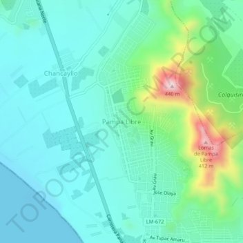 Mappa topografica Pampa Libre, altitudine, rilievo
