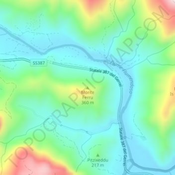 Mappa topografica Monte Ferru, altitudine, rilievo