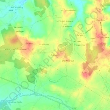 Mappa topografica Pellouaille, altitudine, rilievo