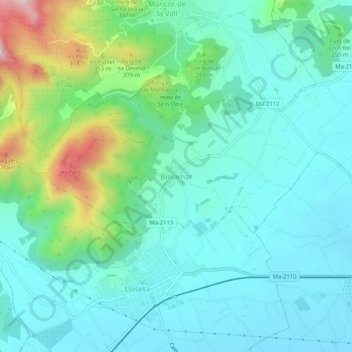Mappa topografica Biniamar, altitudine, rilievo
