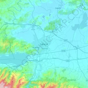 Mappa topografica Sakarya, altitudine, rilievo