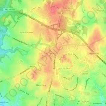 Mappa topografica Norbeck, altitudine, rilievo