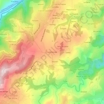 Mappa topografica Saint-Romain, altitudine, rilievo