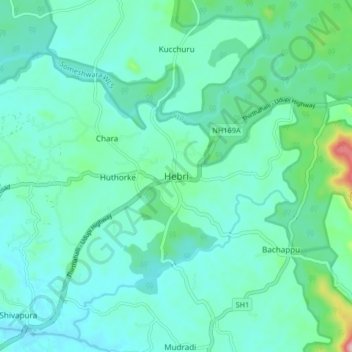 Mappa topografica Hebri, altitudine, rilievo