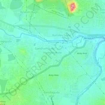 Mappa topografica Hydershakote, altitudine, rilievo