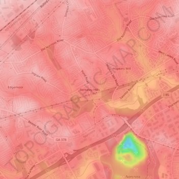 Mappa topografica Berkeley Hills, altitudine, rilievo