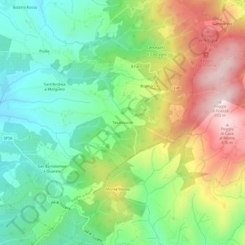 Mappa topografica Tavarnuzze, altitudine, rilievo