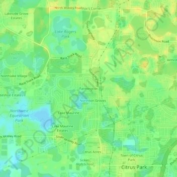 Mappa topografica Farmington, altitudine, rilievo