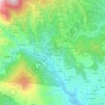Mappa topografica Bose, altitudine, rilievo