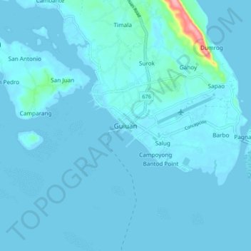 Mappa topografica Guiuan, altitudine, rilievo