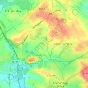 Mappa topografica Felkirk, altitudine, rilievo