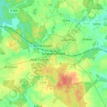 Mappa topografica Schwarzenbek, altitudine, rilievo