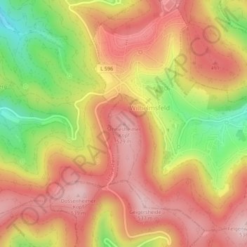 Mappa topografica Schriesheimer Kopf, altitudine, rilievo