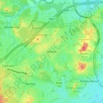 Mappa topografica Winsor, altitudine, rilievo
