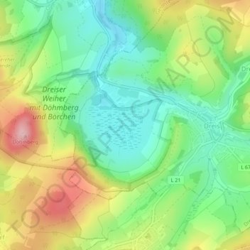 Mappa topografica Dreiser Weiher, altitudine, rilievo