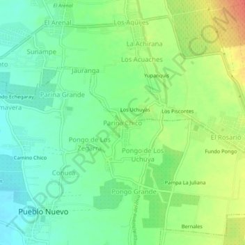 Mappa topografica Parina Chico, altitudine, rilievo