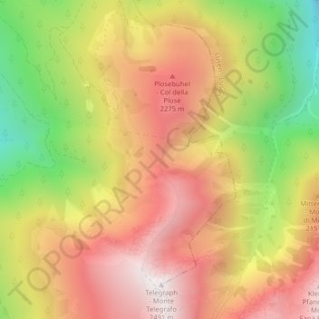 Mappa topografica Plosescharte - Forcella Plose, altitudine, rilievo