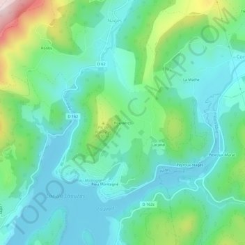 Mappa topografica Rouvières, altitudine, rilievo