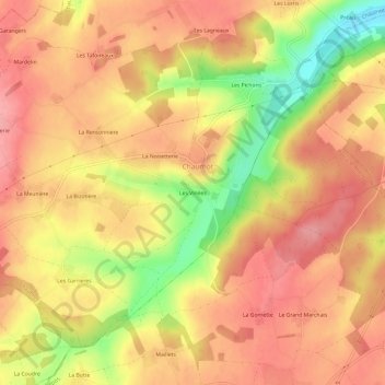 Mappa topografica Les Vinées, altitudine, rilievo