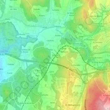 Mappa topografica O Casal, altitudine, rilievo