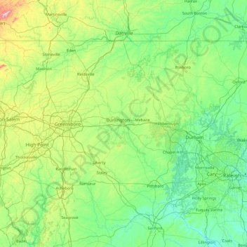 Mappa topografica Alamance, altitudine, rilievo