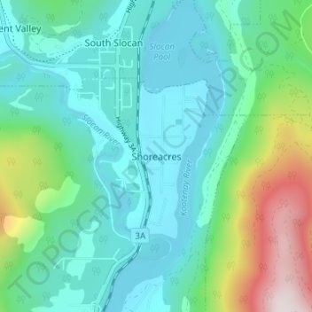 Mappa topografica Shoreacres, altitudine, rilievo