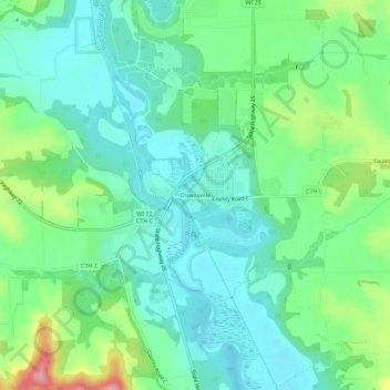 Mappa topografica Downsville, altitudine, rilievo