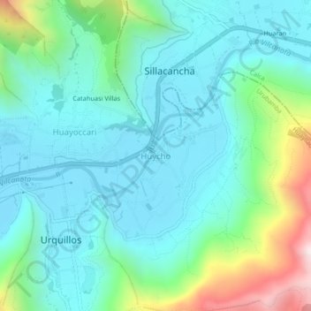 Mappa topografica Huycho, altitudine, rilievo