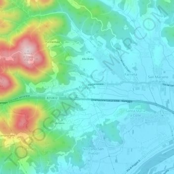 Mappa topografica Maggiano, altitudine, rilievo