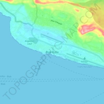Mappa topografica Biak Kota, altitudine, rilievo