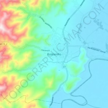 Mappa topografica Roldanillo, altitudine, rilievo