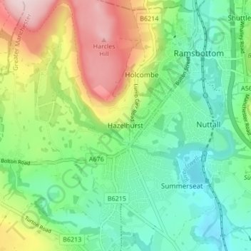 Mappa topografica Hazelhurst, altitudine, rilievo