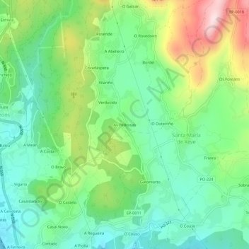 Mappa topografica As Pedrosas, altitudine, rilievo