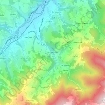 Mappa topografica Les Hôtelleries, altitudine, rilievo