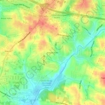 Mappa topografica Atwood Acres, altitudine, rilievo
