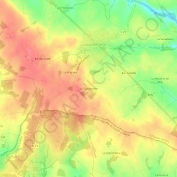 Mappa topografica La Tauvrenière, altitudine, rilievo