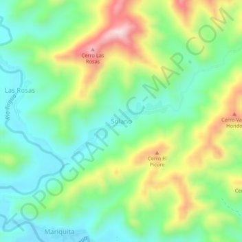 Mappa topografica Solano, altitudine, rilievo