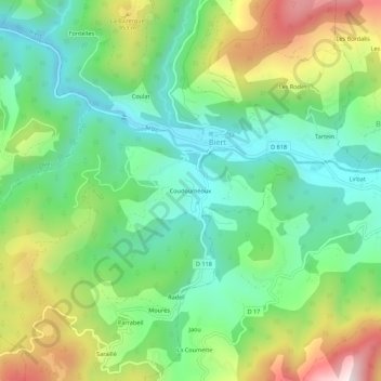 Mappa topografica Coudouméoux, altitudine, rilievo