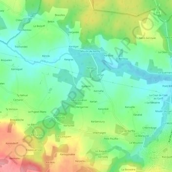 Mappa topografica Boderin, altitudine, rilievo